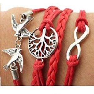 ❤️ Red Woven Leather Braided ♾ Infinity ♾ Bracelet